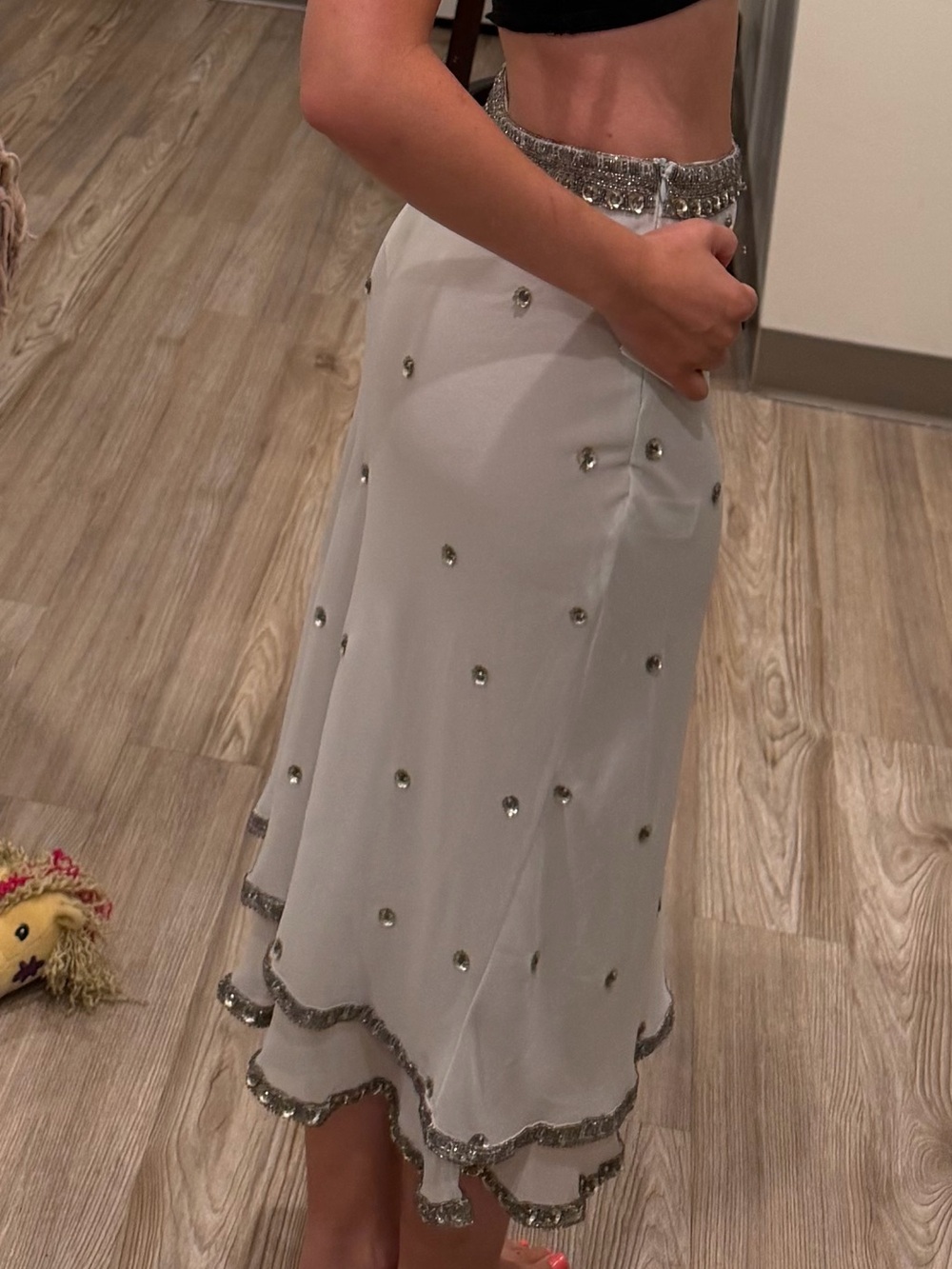 White Midi Skirt with Silver Embellished Trim - Picture 7 of 8